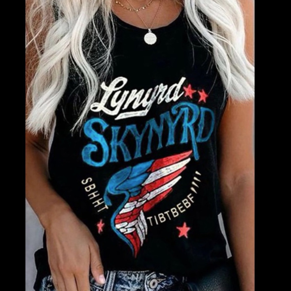 Band Tee Lynyrd Skynyrd T-Shirt Black Sleeveless Graphic USA Patriotic Rock NWT